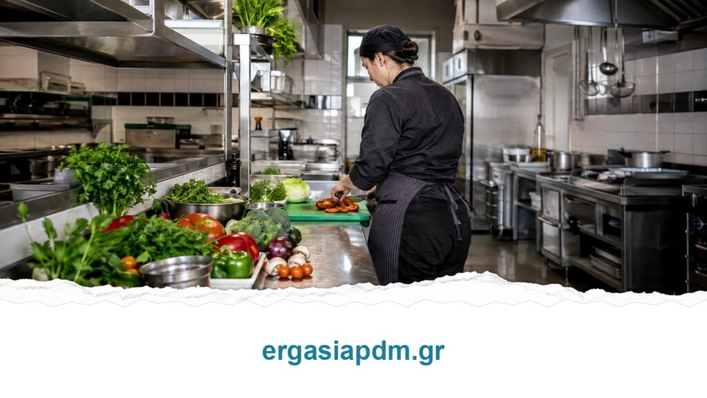 Προσωπικό σε επαγγελματική κουζίνα, φωτορεαλιστική απεικόνιση